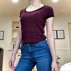 Y2K Burgundy Crew Neck Top